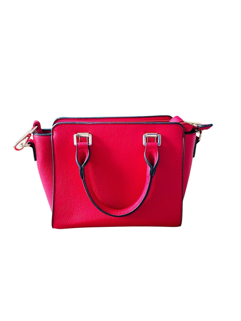 Fuchsia Pebbled Faux Leather Satchel Crossbody Bag